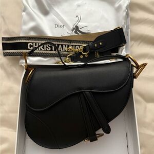 Dior Black Saddle Bag with Gold Accents